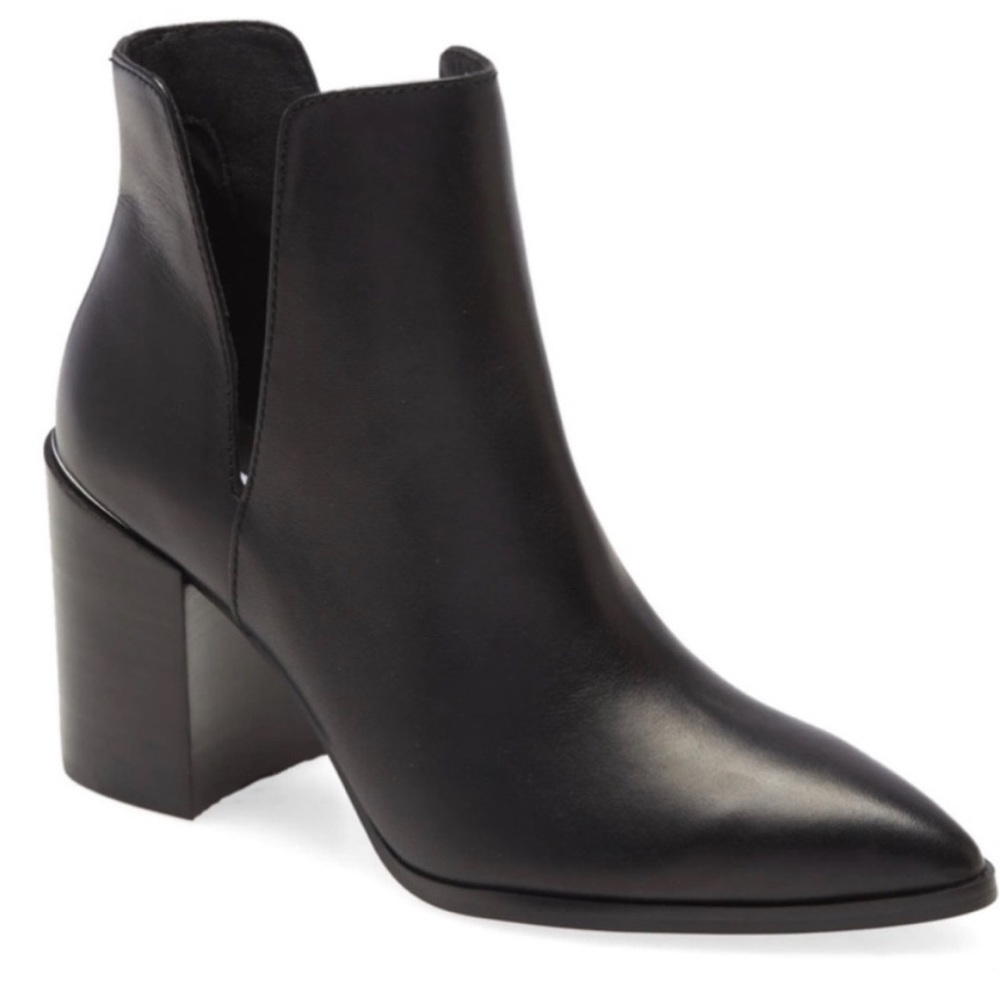 Steve Madden Kaylah Black Leather Pointed Toe Ankle Booties